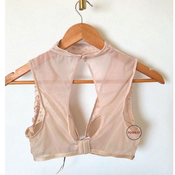 Victoria's Secret Small Halter Neck Mesh Bra Rose Gold Stars Lined Plunge - Picture 3 of 8